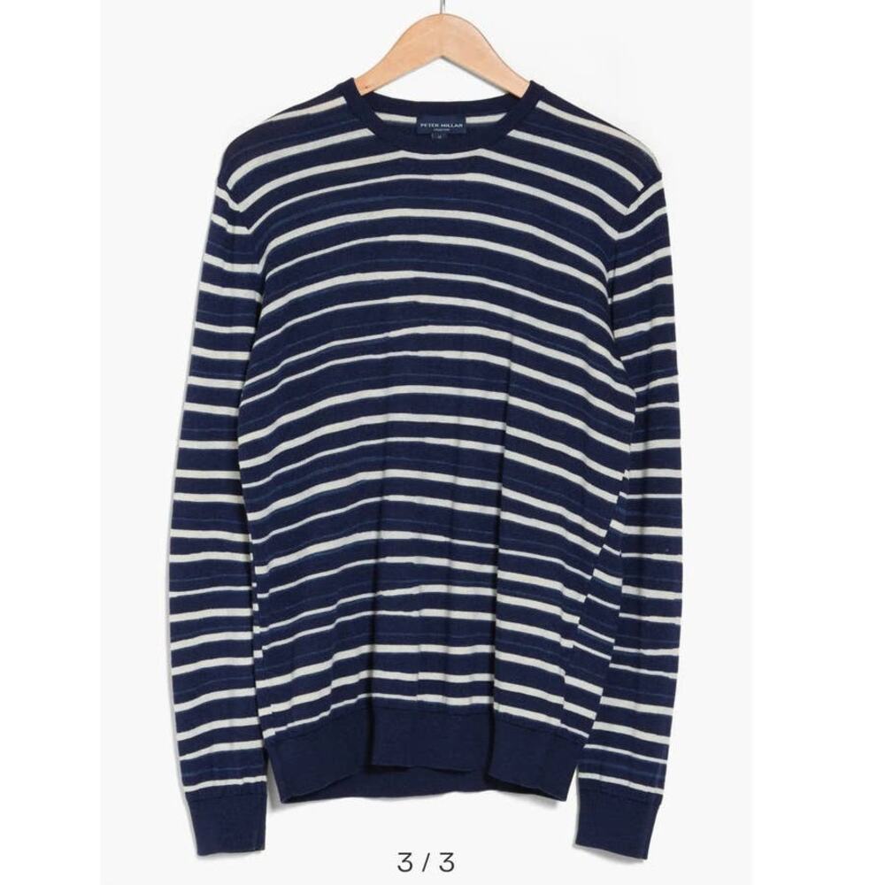 NWT Peter Millar Offshore Uneven Stripe linen merino silk blend sweater  - XL